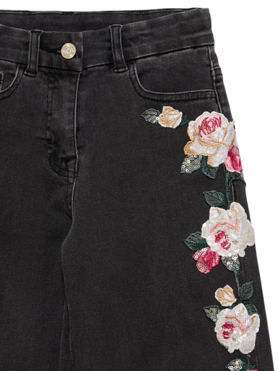 Monnalisa: Embroidered cotton blend jeans - Gri - kids-girls_1 | Luisa Via Roma