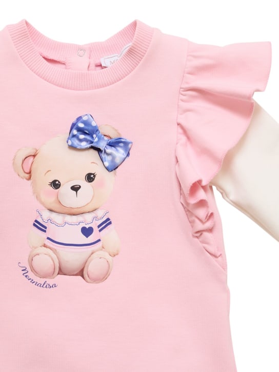 Monnalisa: Kleid aus Baumwollmischfleece mit Druck - Pink/Weiß - kids-girls_1 | Luisa Via Roma