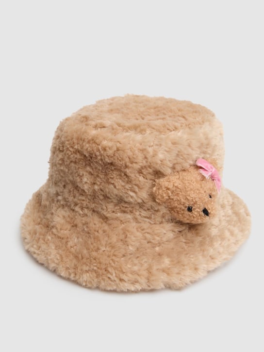 Monnalisa: Poly faux fur bucket hat - Beige - kids-girls_1 | Luisa Via Roma
