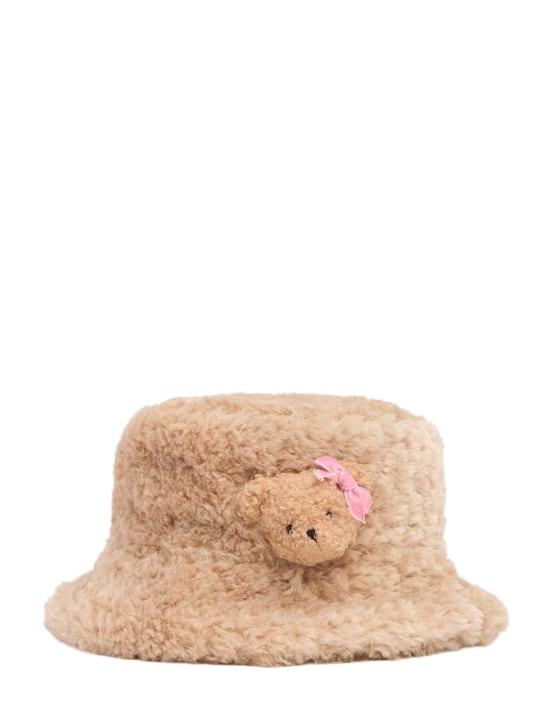 Monnalisa: Poly faux fur bucket hat - Beige - kids-girls_0 | Luisa Via Roma