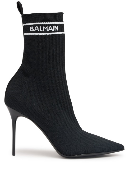Balmain: 110mm Skye knit ankle boots - Black - women_0 | Luisa Via Roma