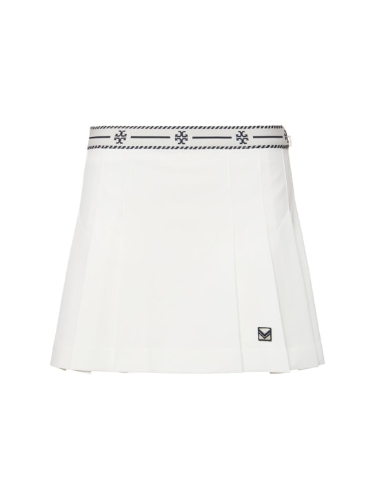 Tory Sport: Minigonna in twill plissé con logo - Bianco - women_0 | Luisa Via Roma