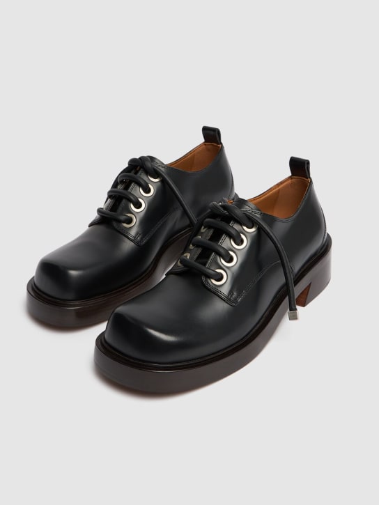 McQueen: Squared toe leather lace-up shoes - Black - men_2 | Luisa Via Roma