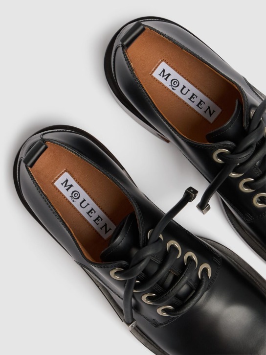 McQueen: Squared toe leather lace-up shoes - Black - men_3 | Luisa Via Roma