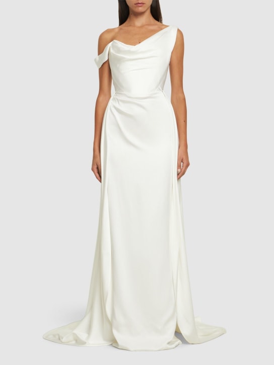 Vivienne Westwood: Vestido de novia drapeado de satén - Blanco - women_1 | Luisa Via Roma