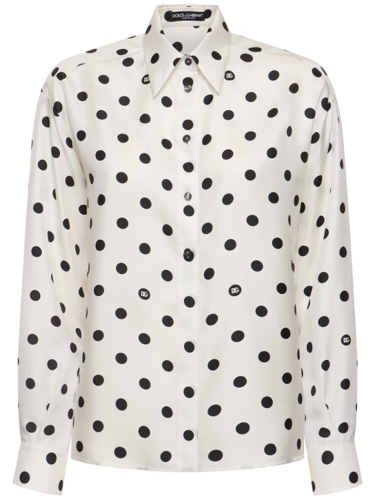 Dolce&Gabbana: Polka dots logo printed silk twill shirt - Black/White - women_0 | Luisa Via Roma
