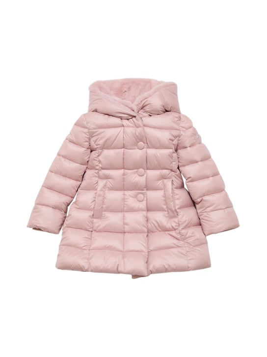 Monnalisa: Hooded poly & faux fur puffer jacket - Pembe - kids-girls_1 | Luisa Via Roma