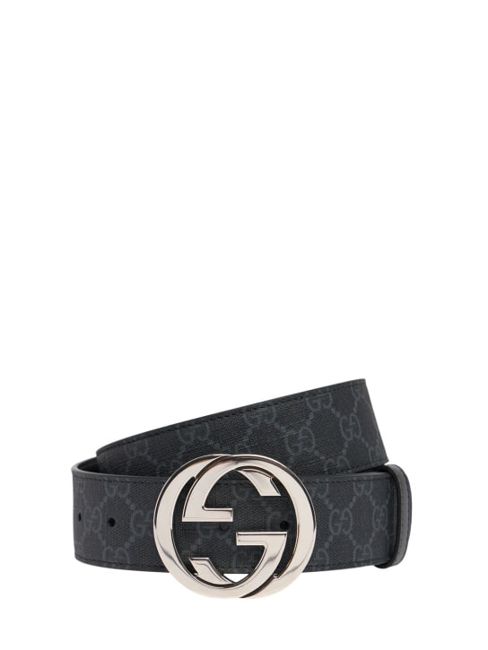 Gucci: 4cm GG Supreme canvas & leather belt - Black - men_0 | Luisa Via Roma