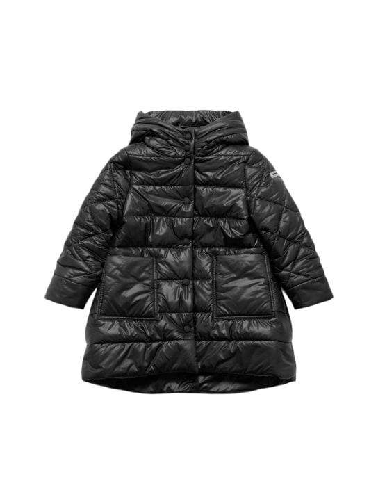 Monnalisa: Hooded poly puffer jacket - Black - kids-girls_0 | Luisa Via Roma
