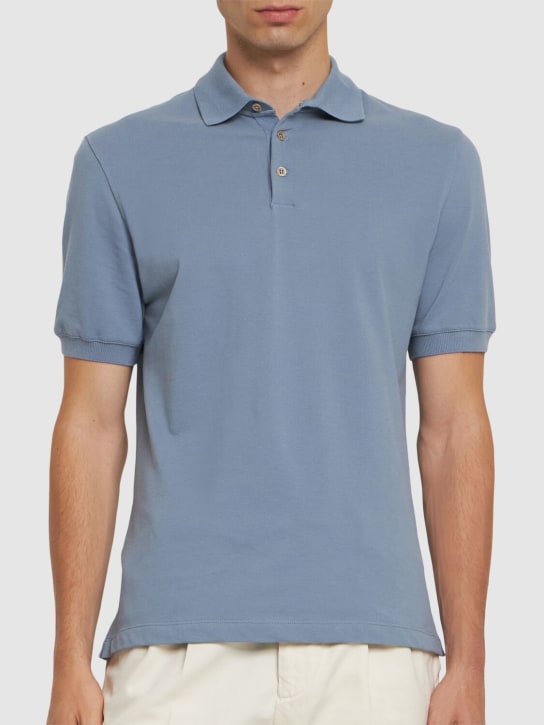 Brunello Cucinelli: Cotton piquet polo - Celestiale - men_2 | Luisa Via Roma