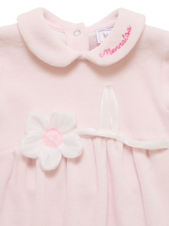 Monnalisa: Cotton chenille romper w/flower appliqué - Pink - kids-girls_1 | Luisa Via Roma
