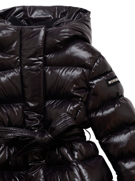 Monnalisa: Hooded poly puffer jacket w/ belt - Black - kids-girls_1 | Luisa Via Roma