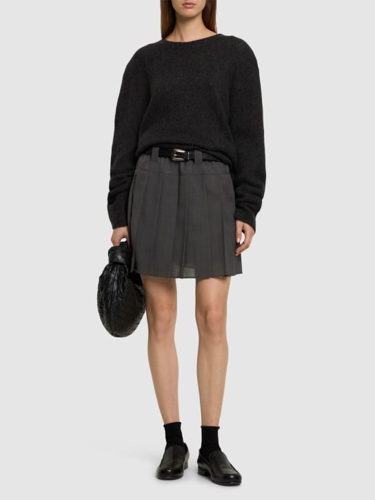 Brunello Cucinelli: Pleated wool blend gauze mini skirt - Grey - women_1 | Luisa Via Roma