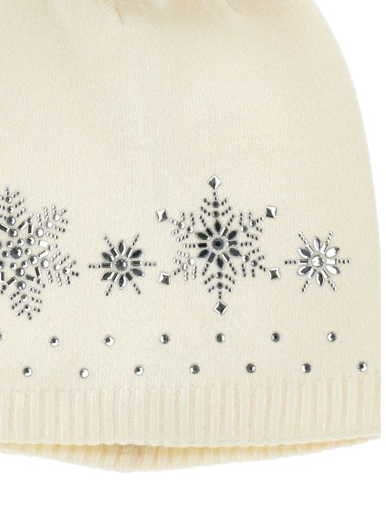 Monnalisa: Embellished poly blend knit beanie - Beyaz - kids-girls_1 | Luisa Via Roma