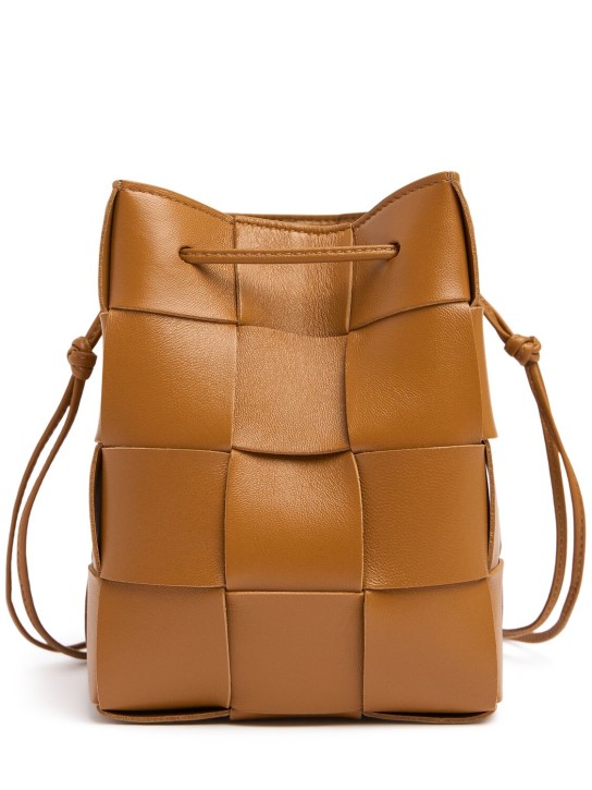 Bottega Veneta: Small intreccio leather bucket bag - Camel - women_0 | Luisa Via Roma