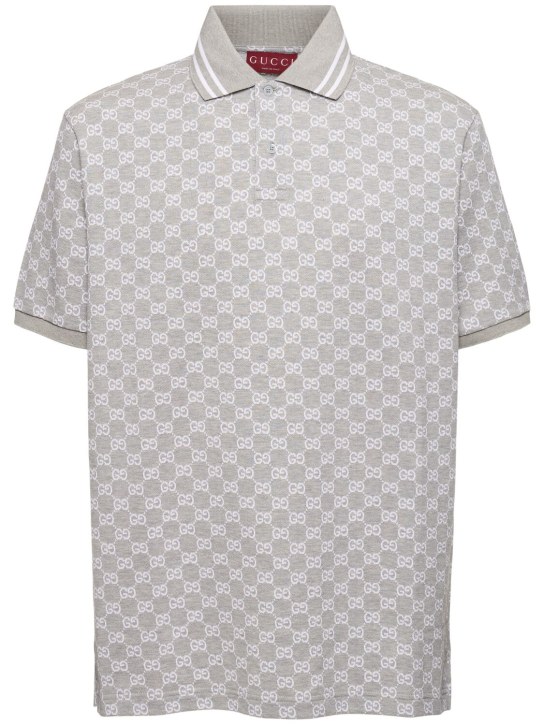 Gucci: GG jacquard cotton piquet polo shirt - Heather Grey - men_0 | Luisa Via Roma