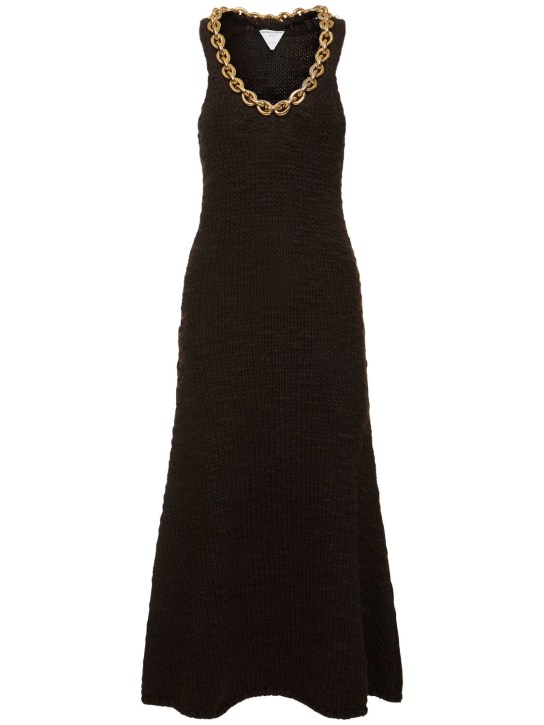 Bottega Veneta: Wool knit sleeveless midi dress w/chain - Dark Brown - women_0 | Luisa Via Roma