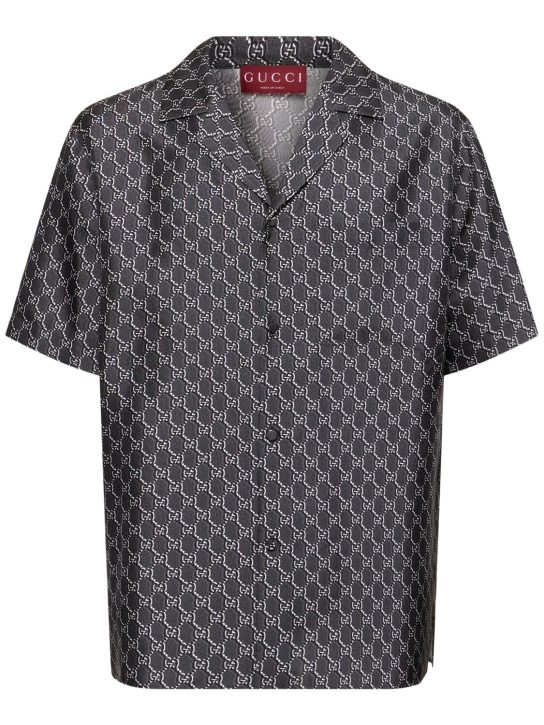 Gucci: GG print silk shirt - Gri - men_0 | Luisa Via Roma