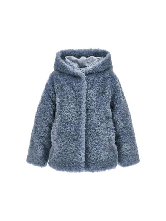 Monnalisa: Poly faux fur hooded jacket - Light Blue - kids-girls_0 | Luisa Via Roma