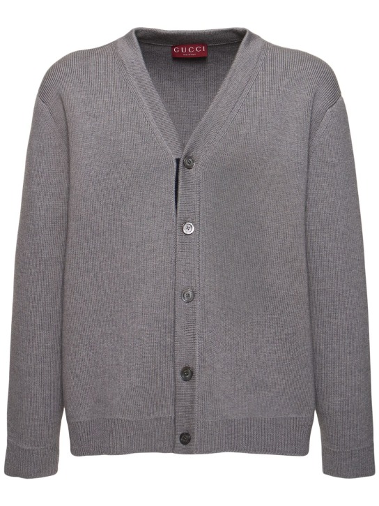 Gucci: Cardigan en laine - Gris Moyen - men_0 | Luisa Via Roma