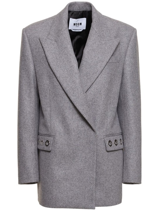 MSGM: 羊毛针织单排扣西服夹克 - 灰色 - women_0 | Luisa Via Roma