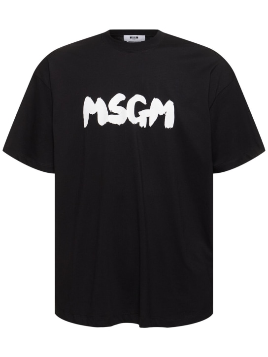 MSGM: Camiseta con logo - Negro - men_0 | Luisa Via Roma