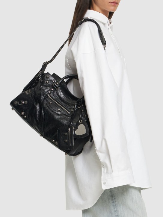 Balenciaga: Neo Cagole City leather shoulder bag - Black - women_1 | Luisa Via Roma