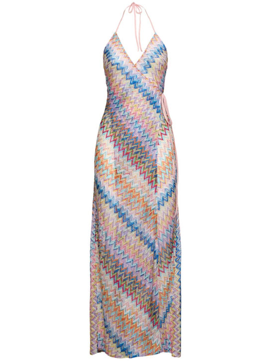 Missoni: Lurex halter neck wrap long dress - Renkli - women_0 | Luisa Via Roma