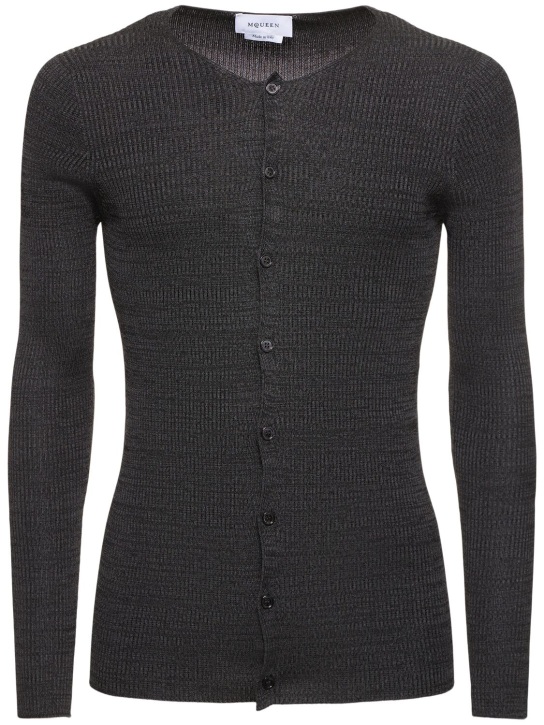 Alexander McQueen: Henley-Strickjacke aus feiner Seide - Dunkelgrau - men_0 | Luisa Via Roma