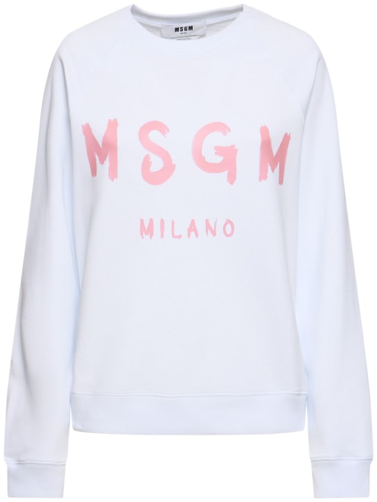 MSGM: コットンスウェットシャツ - ホワイト/ピンク - women_0 | Luisa Via Roma