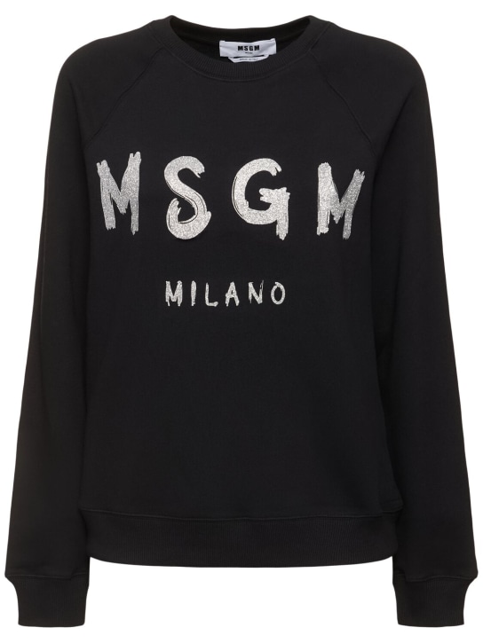 MSGM: 코튼 저지 로고 스웨트셔츠 - 블랙 - women_0 | Luisa Via Roma