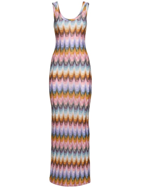 Missoni: Lamé chevron sleeveless long dress - Multicolor - women_0 | Luisa Via Roma