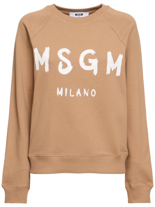 MSGM: Logo printed cotton sweatshirt - Bej/Beyaz - women_0 | Luisa Via Roma