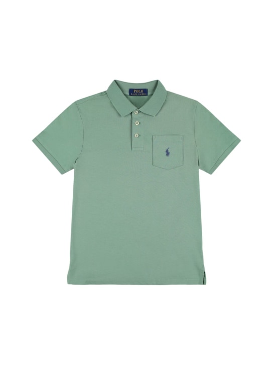 Polo Ralph Lauren: Polo in cotone con ricamo logo - Verde Chiaro - kids-boys_0 | Luisa Via Roma