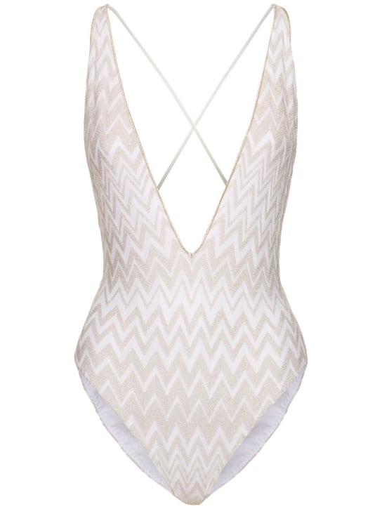 Missoni: Chevron lurex zigzag one piece swimsuit - White/Gold - women_0 | Luisa Via Roma