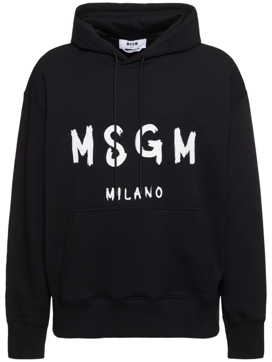 MSGM: Regular Fit フーデッドスウェットシャツ - ブラック - men_0 | Luisa Via Roma