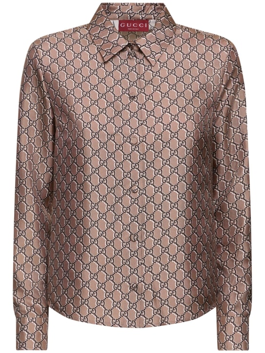 Gucci: GG silk shirt - Brown - women_0 | Luisa Via Roma