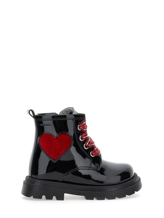 Monnalisa: Patent leather boots w/heart appliqué - Black - kids-girls_0 | Luisa Via Roma