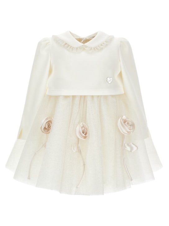 Monnalisa: Vestido de tul con costuras y aplique - Blanco - kids-girls_0 | Luisa Via Roma