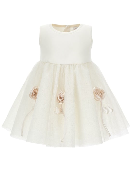 Monnalisa: Milano stitch & tulle dress w/appliqué - Beyaz - kids-girls_1 | Luisa Via Roma