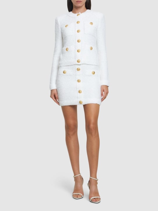 Balmain: Miami cotton blend tweed jacket - White - women_1 | Luisa Via Roma