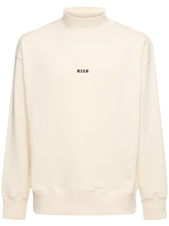 MSGM: Micro logo print turtleneck sweatshirt - Off White - men_0 | Luisa Via Roma