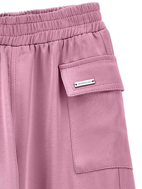Monnalisa: Viscose blend satin cargo pants - Pink - kids-girls_1 | Luisa Via Roma