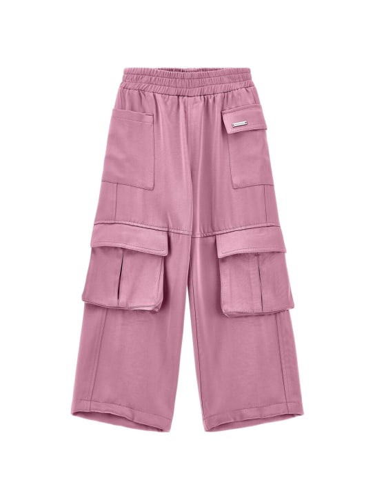 Monnalisa: Viscose blend satin cargo pants - Pembe - kids-girls_0 | Luisa Via Roma