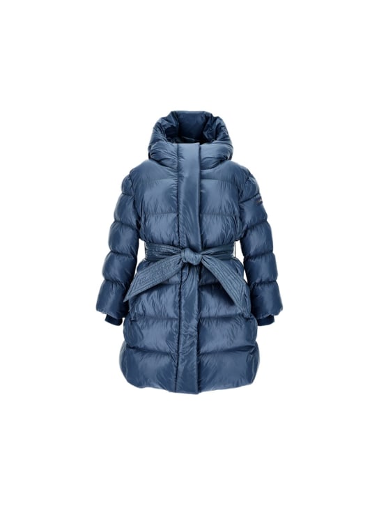 Monnalisa: Hooded poly puffer jacket w/ belt - Mavi - kids-girls_0 | Luisa Via Roma