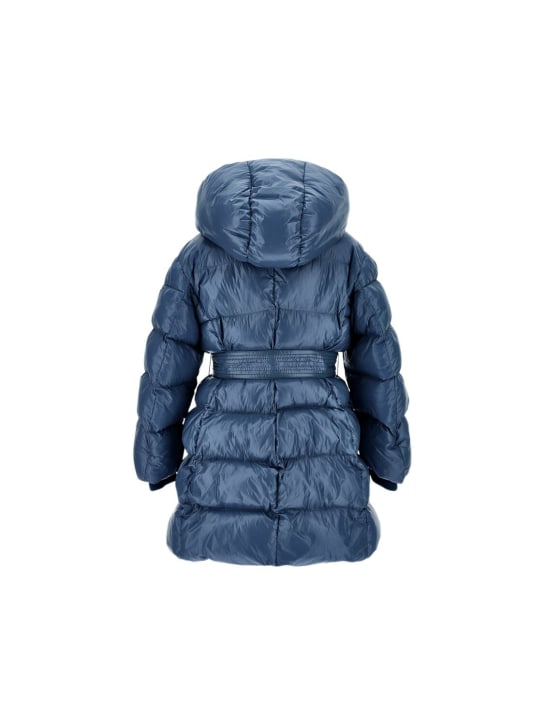 Monnalisa: Hooded poly puffer jacket w/ belt - Mavi - kids-girls_1 | Luisa Via Roma