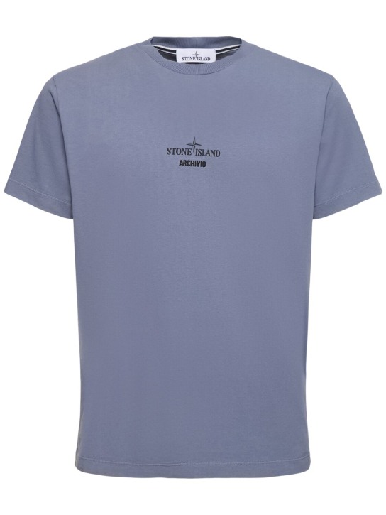 Stone Island: Cotton short sleeve t-shirt - Mid Blue - men_0 | Luisa Via Roma