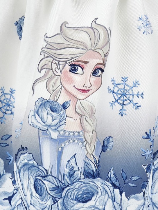 Monnalisa: Elsa print poly dress w/bow appliqué - White/Blue - kids-girls_1 | Luisa Via Roma
