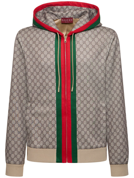 Gucci: Technical cotton blend zip jacket - Beige/Ebony - men_0 | Luisa Via Roma