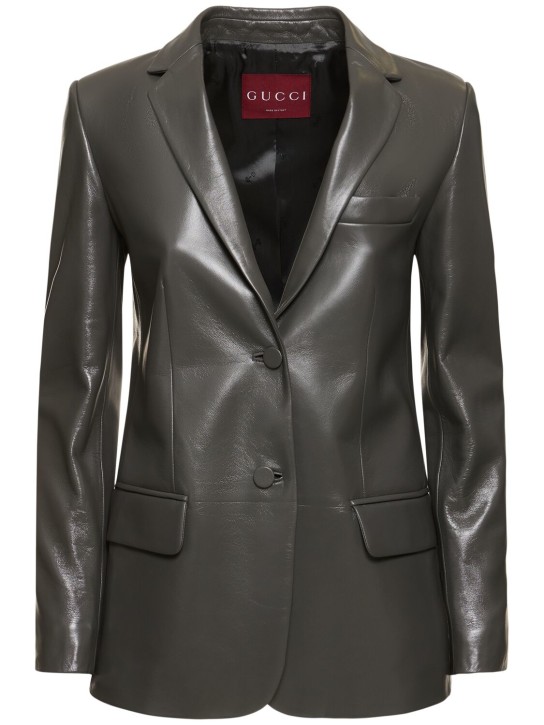 Gucci: Shiny leather jacket - Asphalt - women_0 | Luisa Via Roma